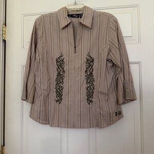 Harley-Davidson Motorcycles Women’s Striped Zip Up Embroidered Blouse Top Large